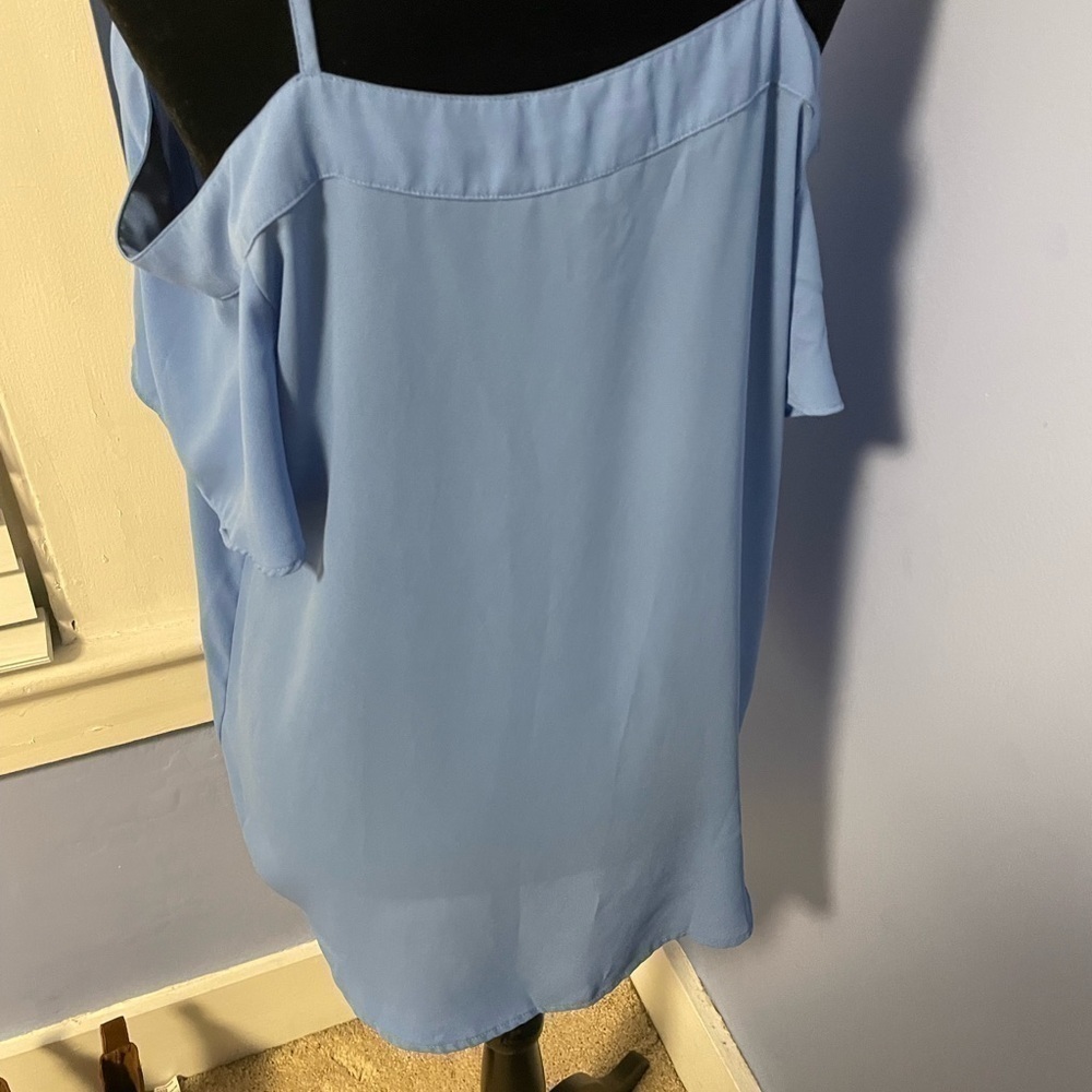 Express Light Blue Button-Front Top - Picture 3 of 5